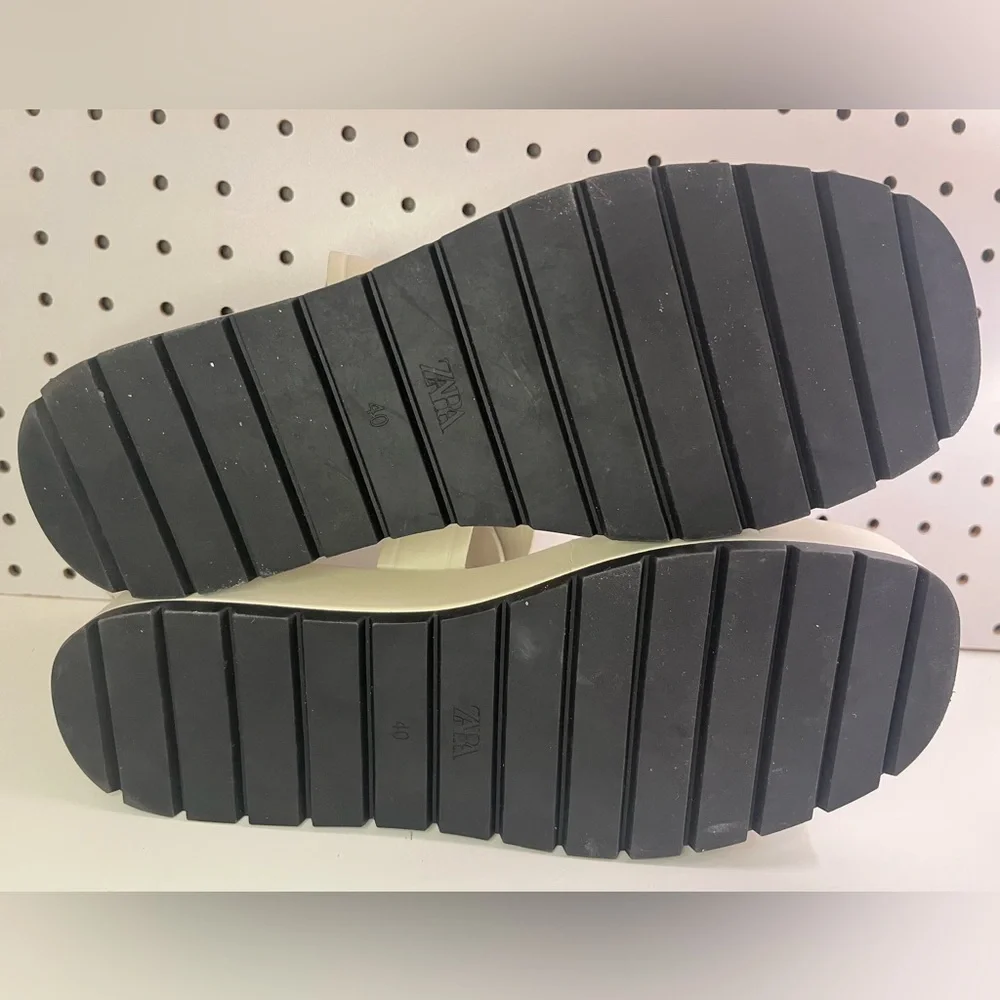 Zara Off White/Cream Leather Flat Strappy Platform Sandals Boho Beach Summer - Picture 9 of 16